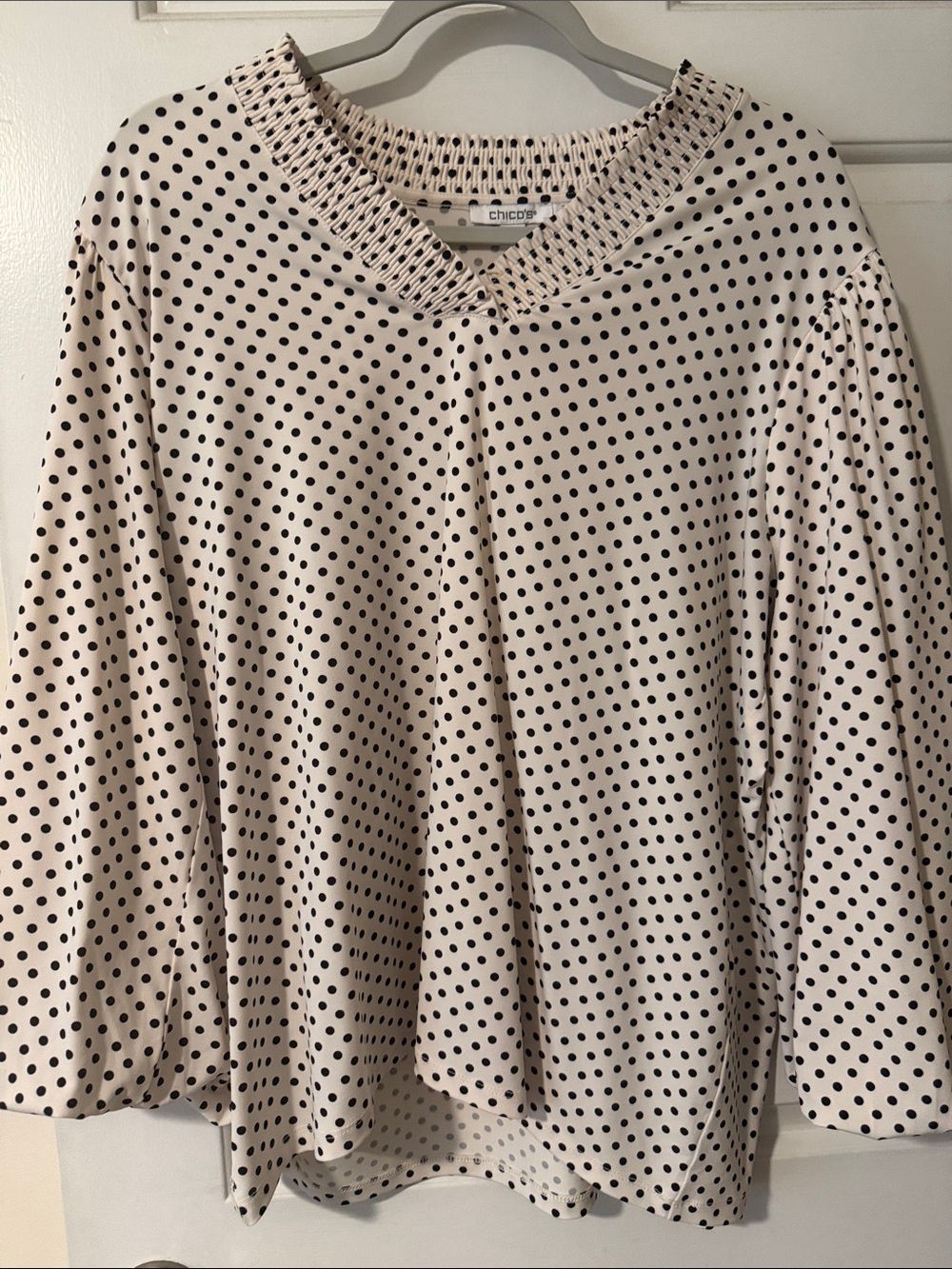 Chico's Cream Blouse with Black Polka Dots